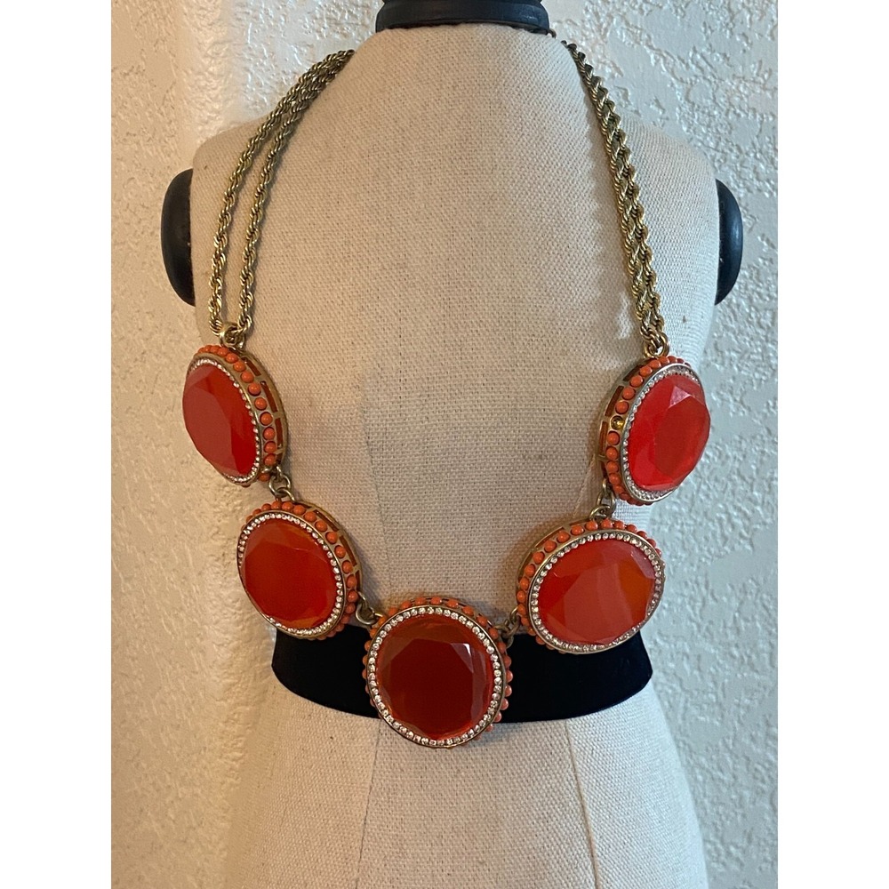 Women's Gold‎ Tone Fashion Collar Necklace Orange Beads & Rhinestones Jewelry